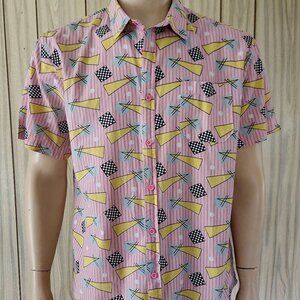 New Wave shirt L men's pink cotton short sleeve 1980s